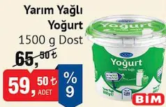 DOST YARIM YAĞLI YOĞURT 1500 G fiyat ve kampanya bilgisi